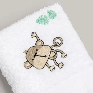 Toalla de visita bordada Mono Marrón